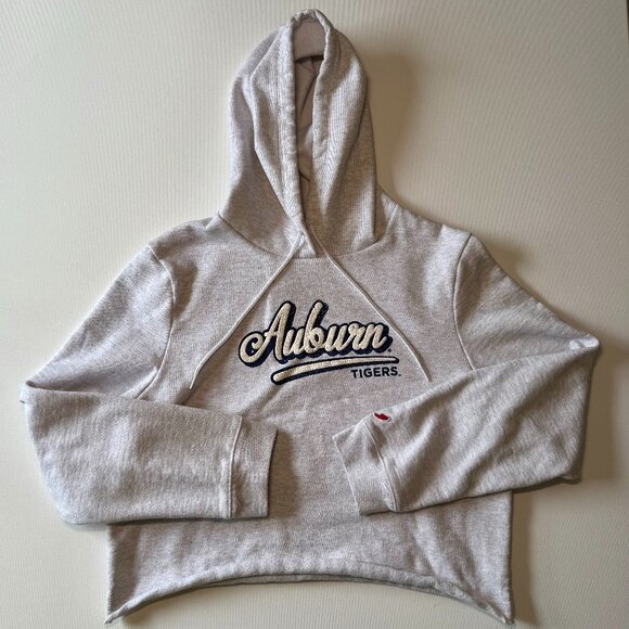 League Tops - League Auburn Tigers Women's Cropped Hoodie Size L Heathered Light Gray, License